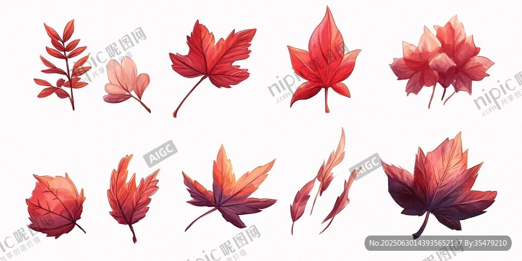 秋季多彩楓葉插畫集合
