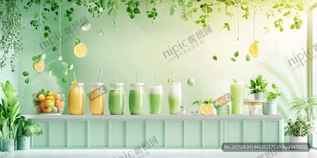清新綠植風(fēng)的活力飲品展示