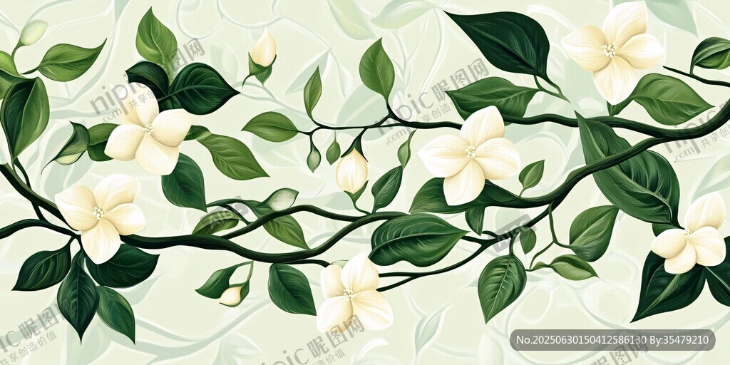 茉莉花枝插畫