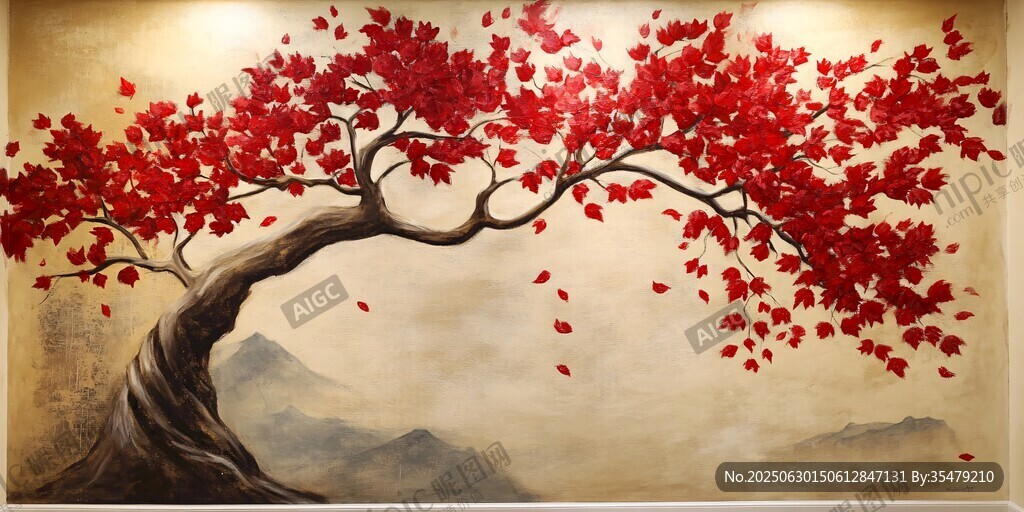 中式紅楓墻面藝術裝飾畫