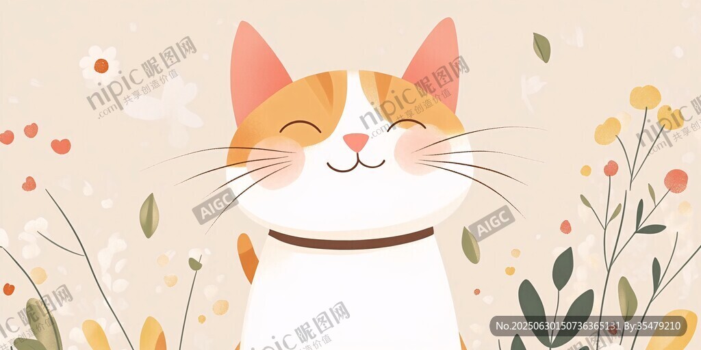 微笑貓咪置身爛漫花叢中