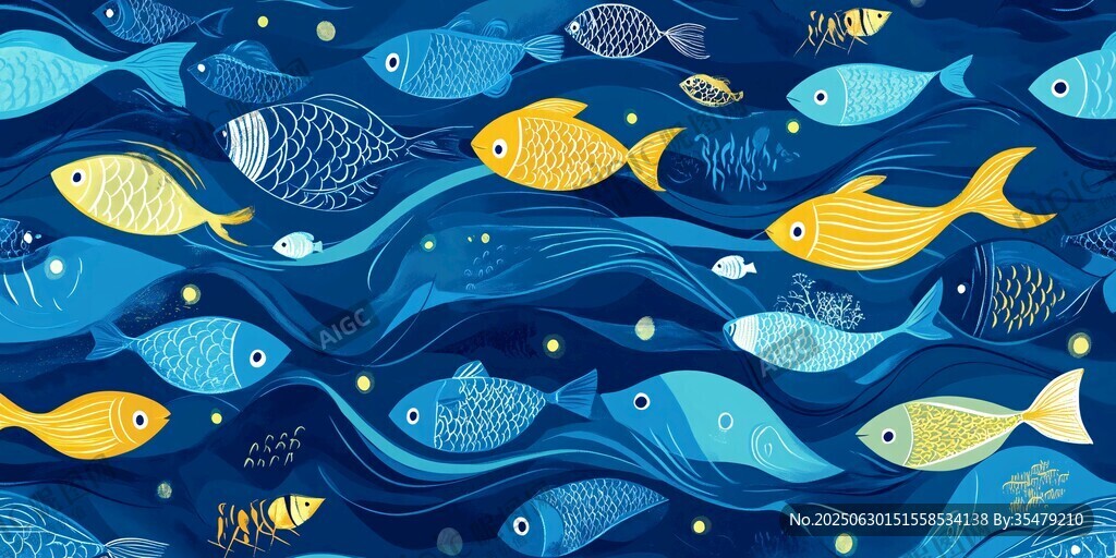 海洋魚群夢幻圖案背景