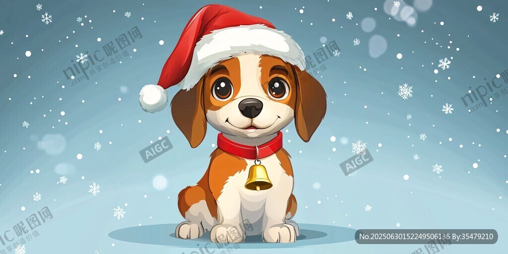 圣誕萌犬戴帽掛鈴迎佳節(jié)