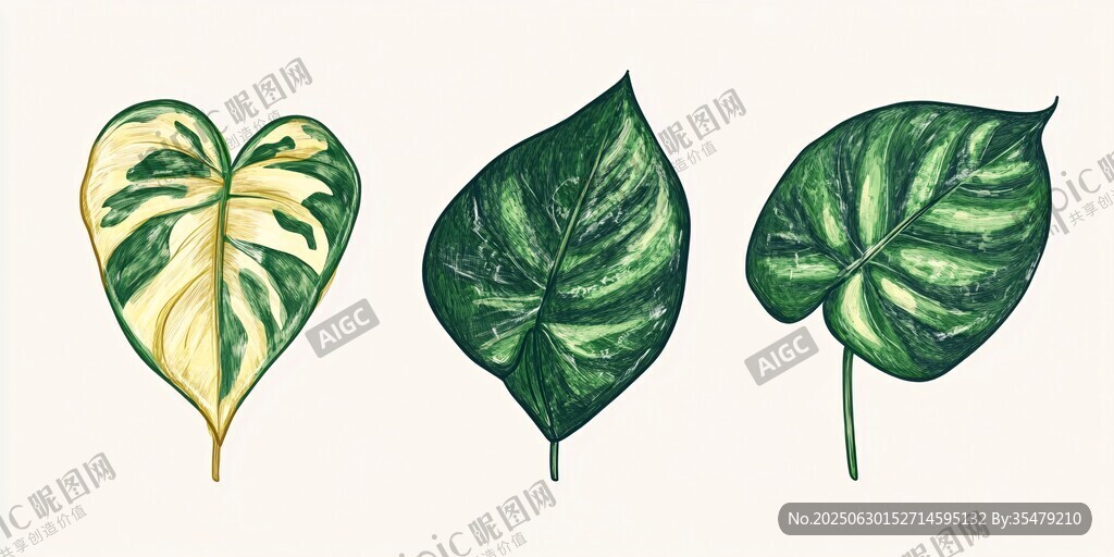 三種美麗熱帶植物葉片