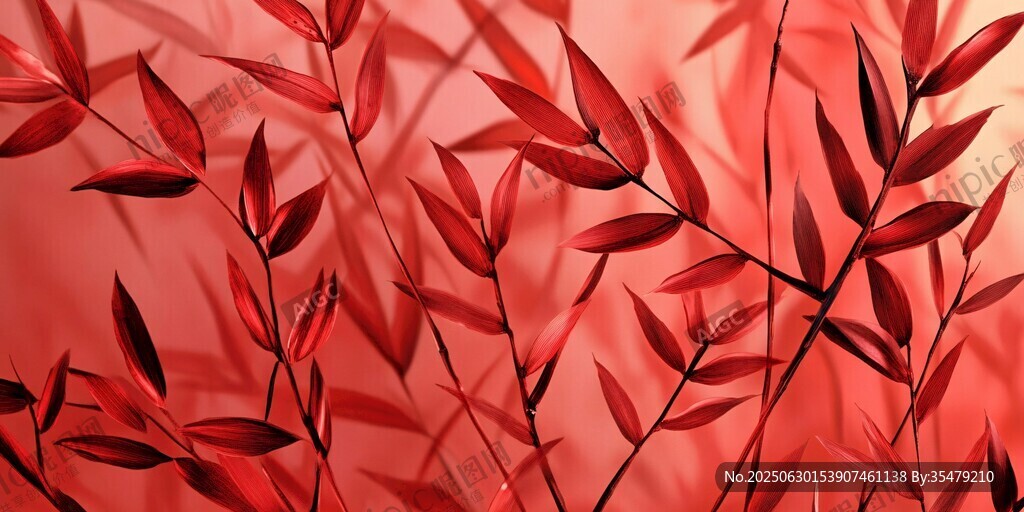 紅色竹葉特寫夢幻背景圖