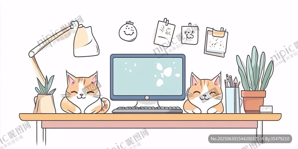 貓咪相伴的溫馨辦公場景