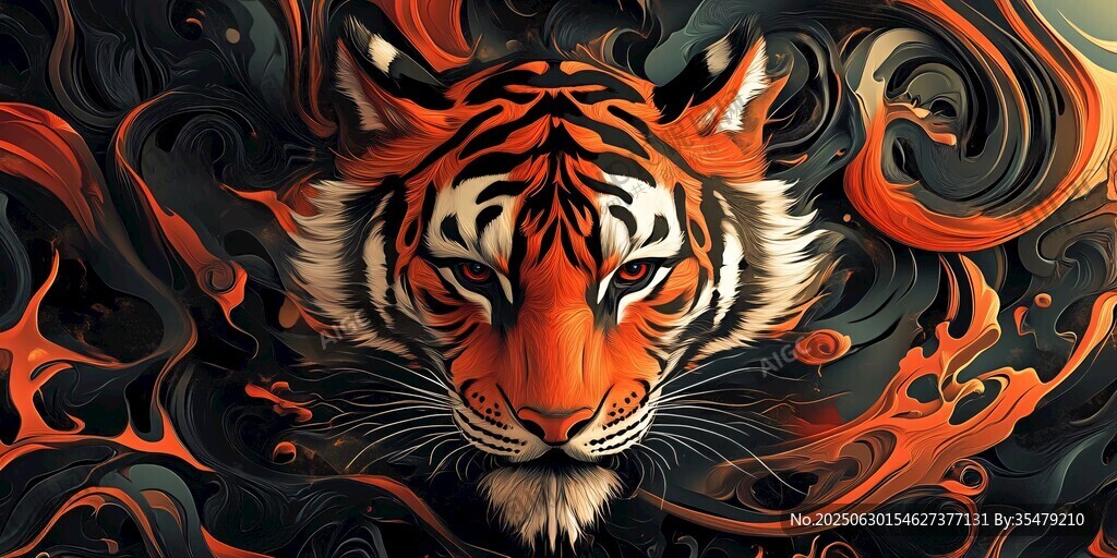 火焰環繞的威猛老虎