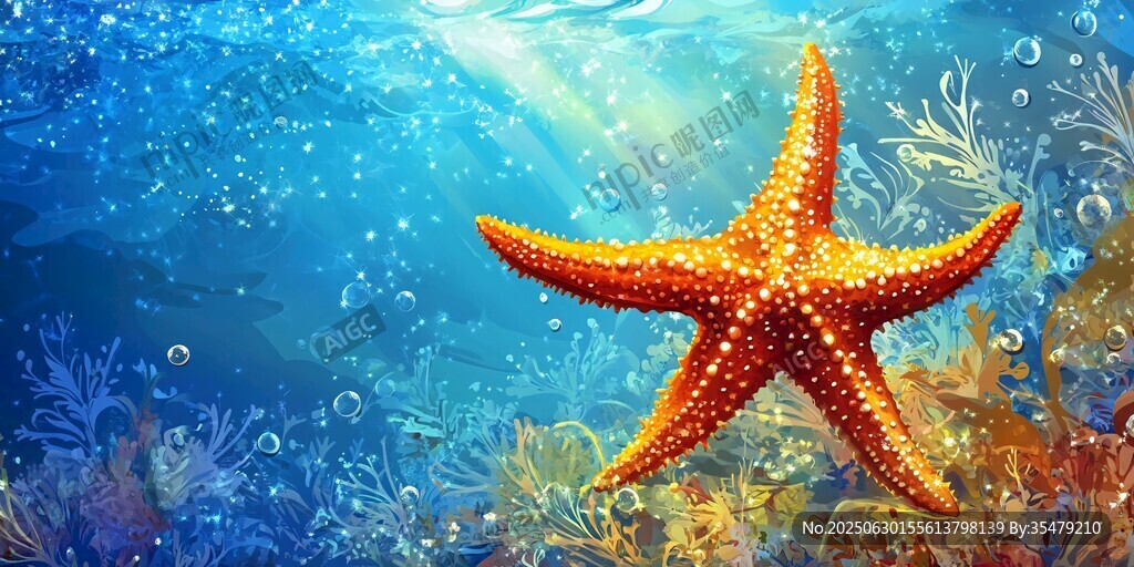 夢幻海底的橙色海星