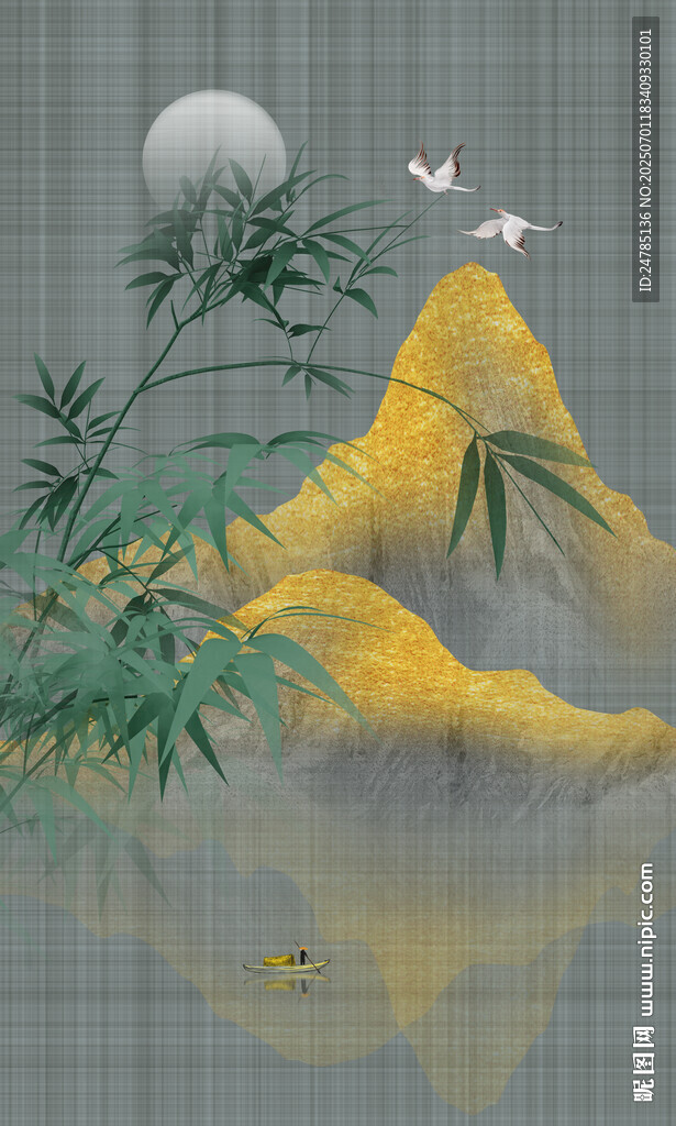 高檔水墨竹子山水畫