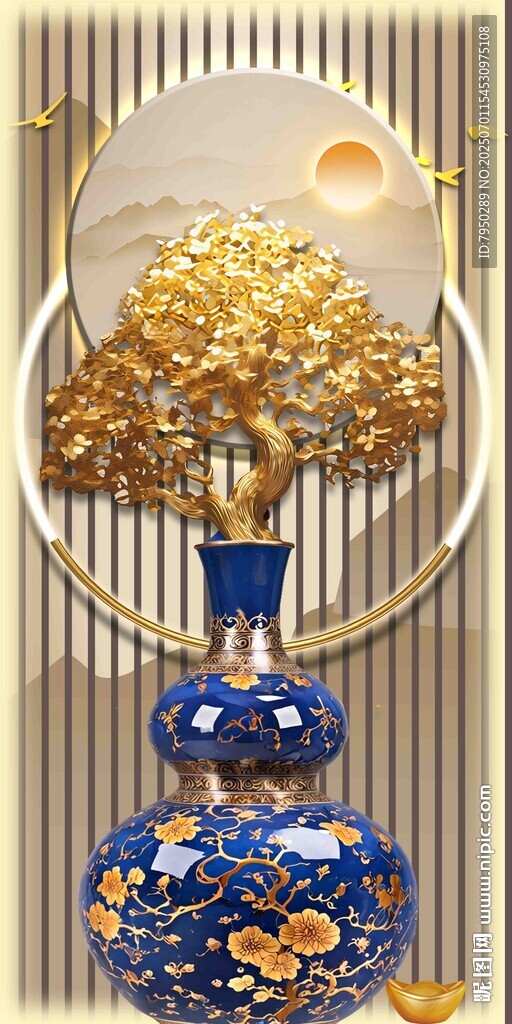藍瓶金樹中式精美擺件