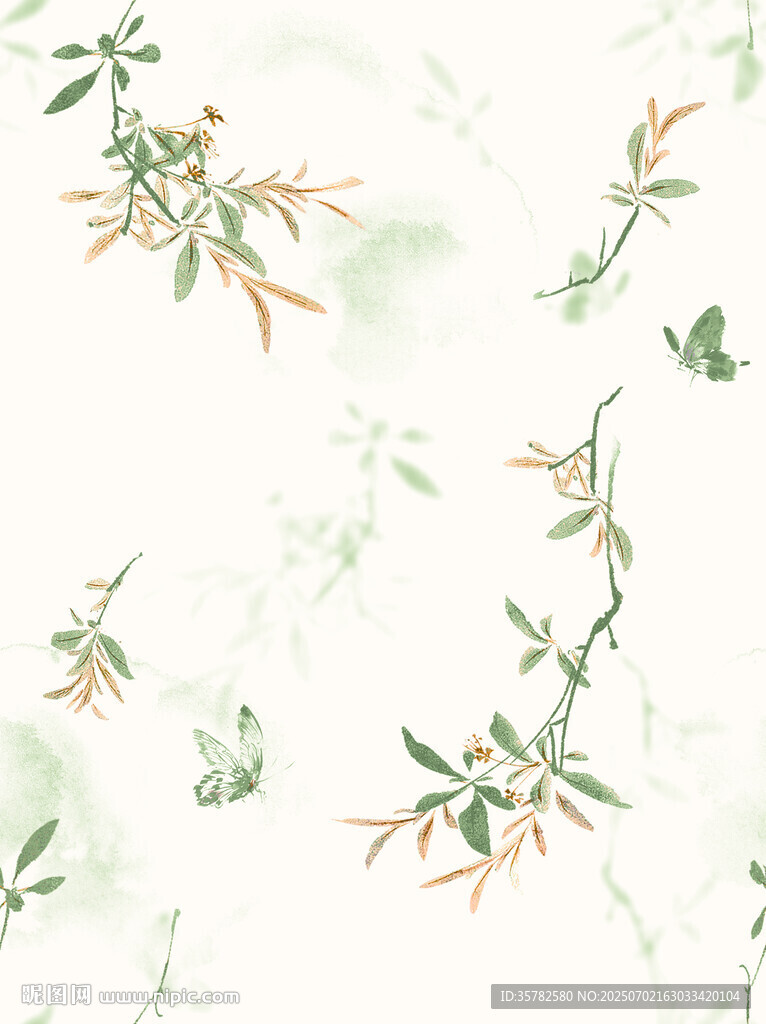 水墨風竹葉花卉圖案背景