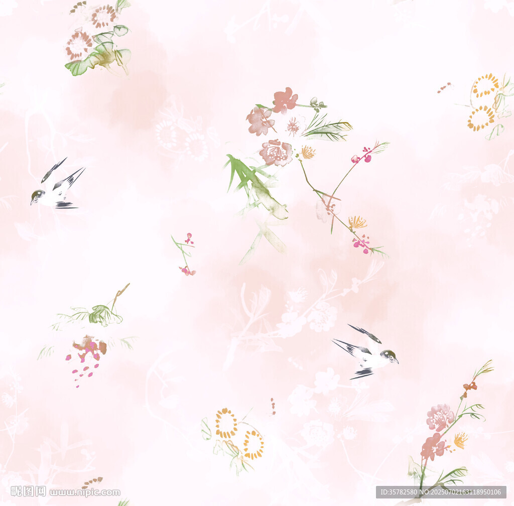 粉色花卉水彩風背景圖案