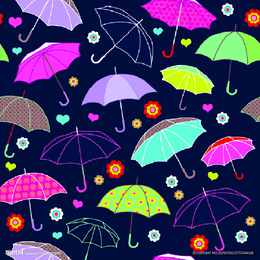 多彩雨傘圖案背景設計