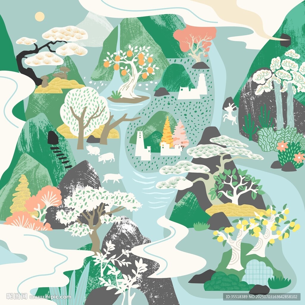 水墨風(fēng)山水插畫意境美