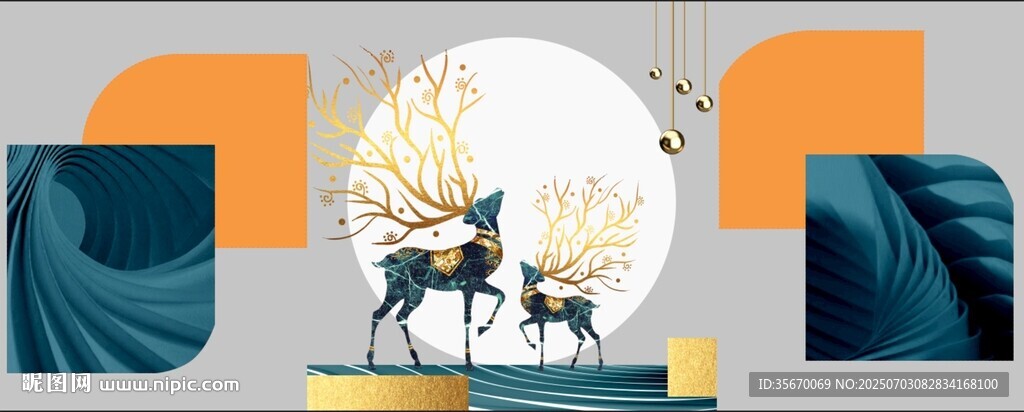 麋鹿月夜抽象藝術(shù)插畫