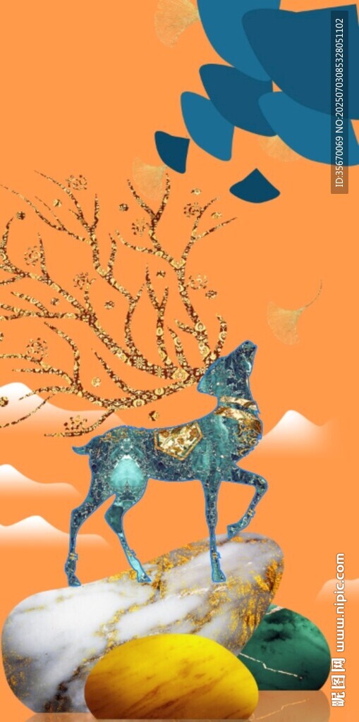 夢幻藍鹿立于奇幻場景中