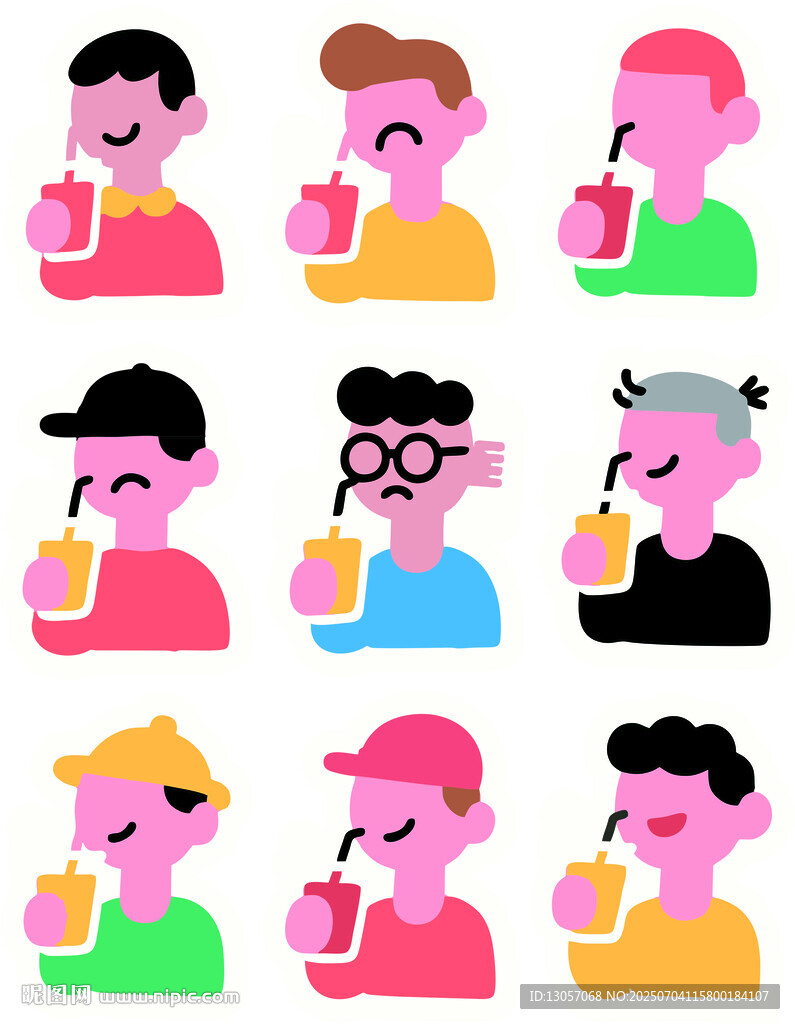 人物飲用飲料插畫