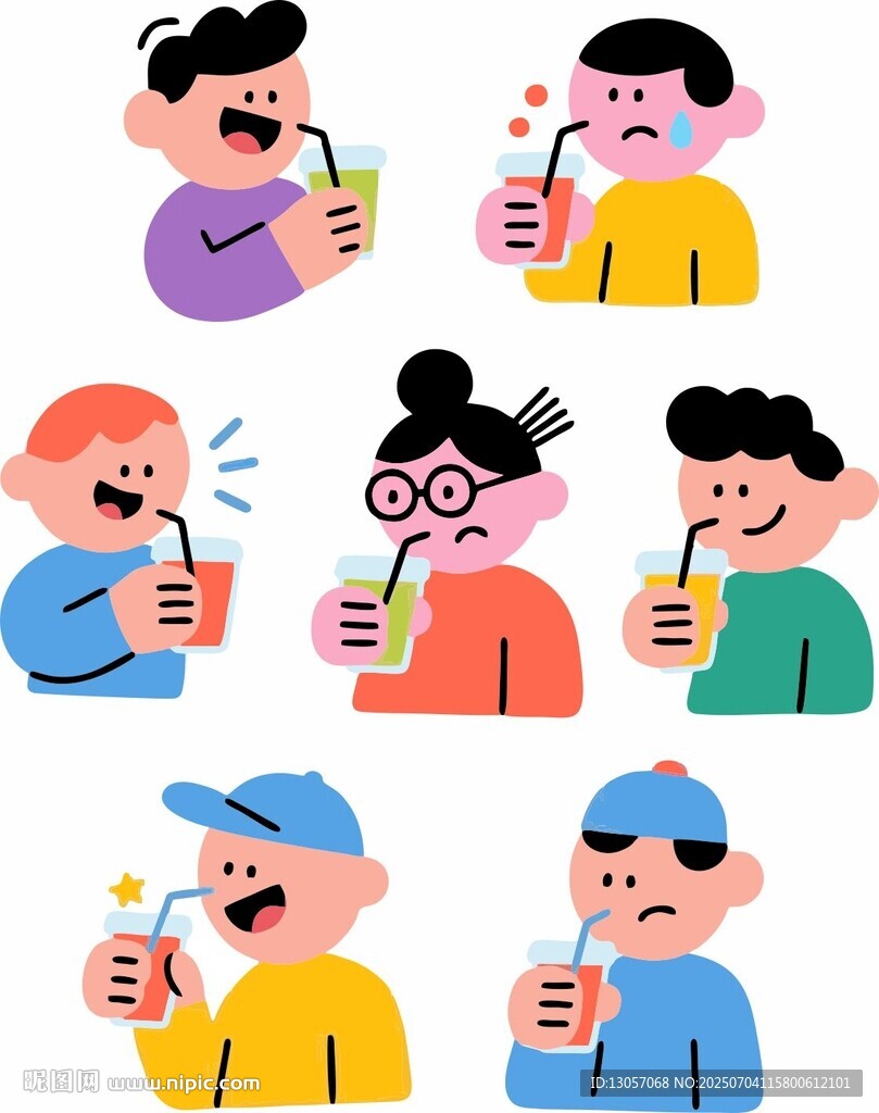 人物暢飲果汁插畫