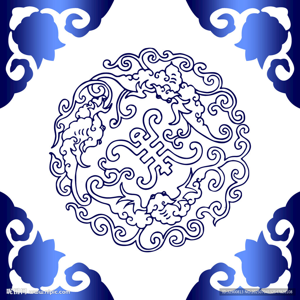 中式藍(lán)白傳統(tǒng)花紋圖案