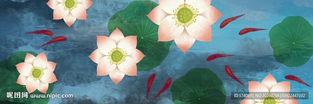 抽象九魚蓮花圖