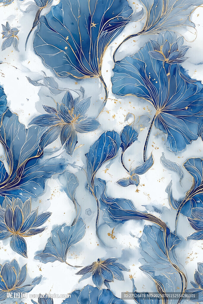 藍(lán)白花卉圖案紋理