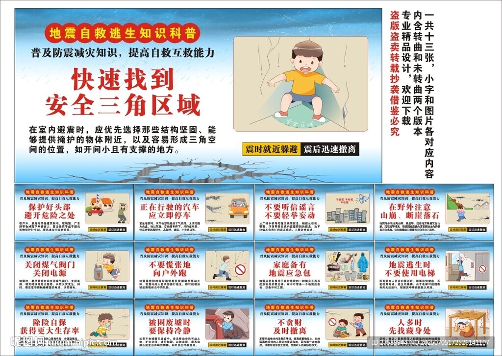 地震自救逃生海報展板科普宣傳
