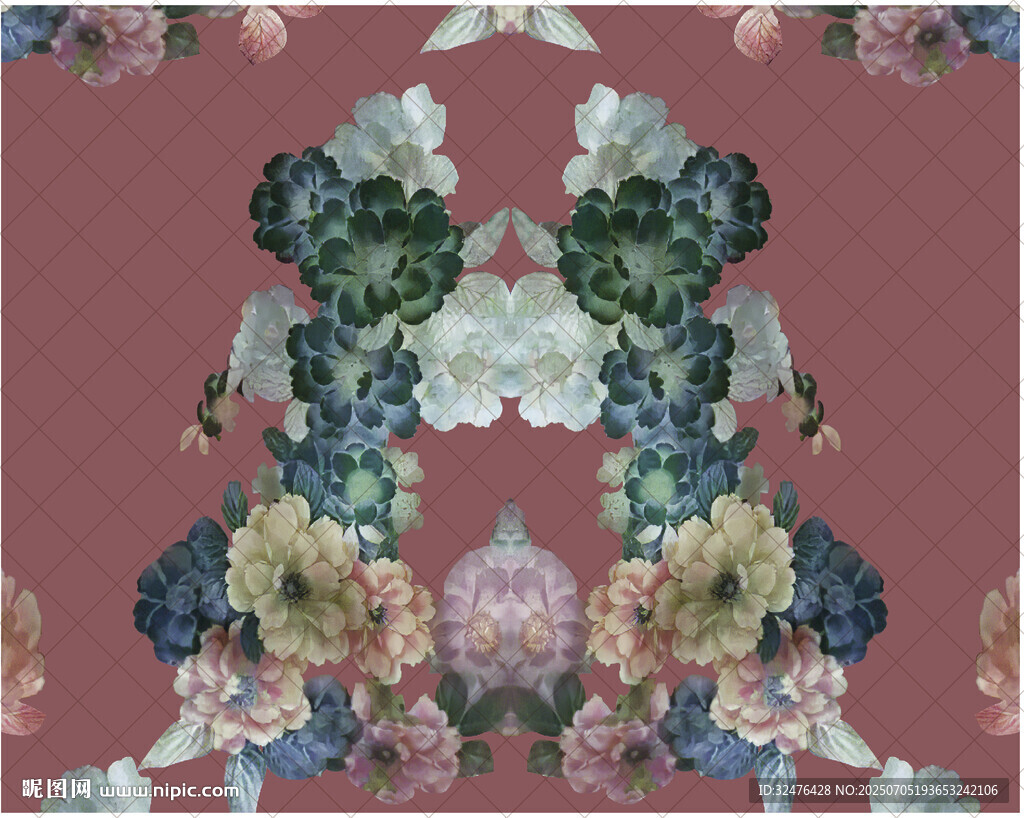 復(fù)古花卉對(duì)稱圖案設(shè)計(jì)