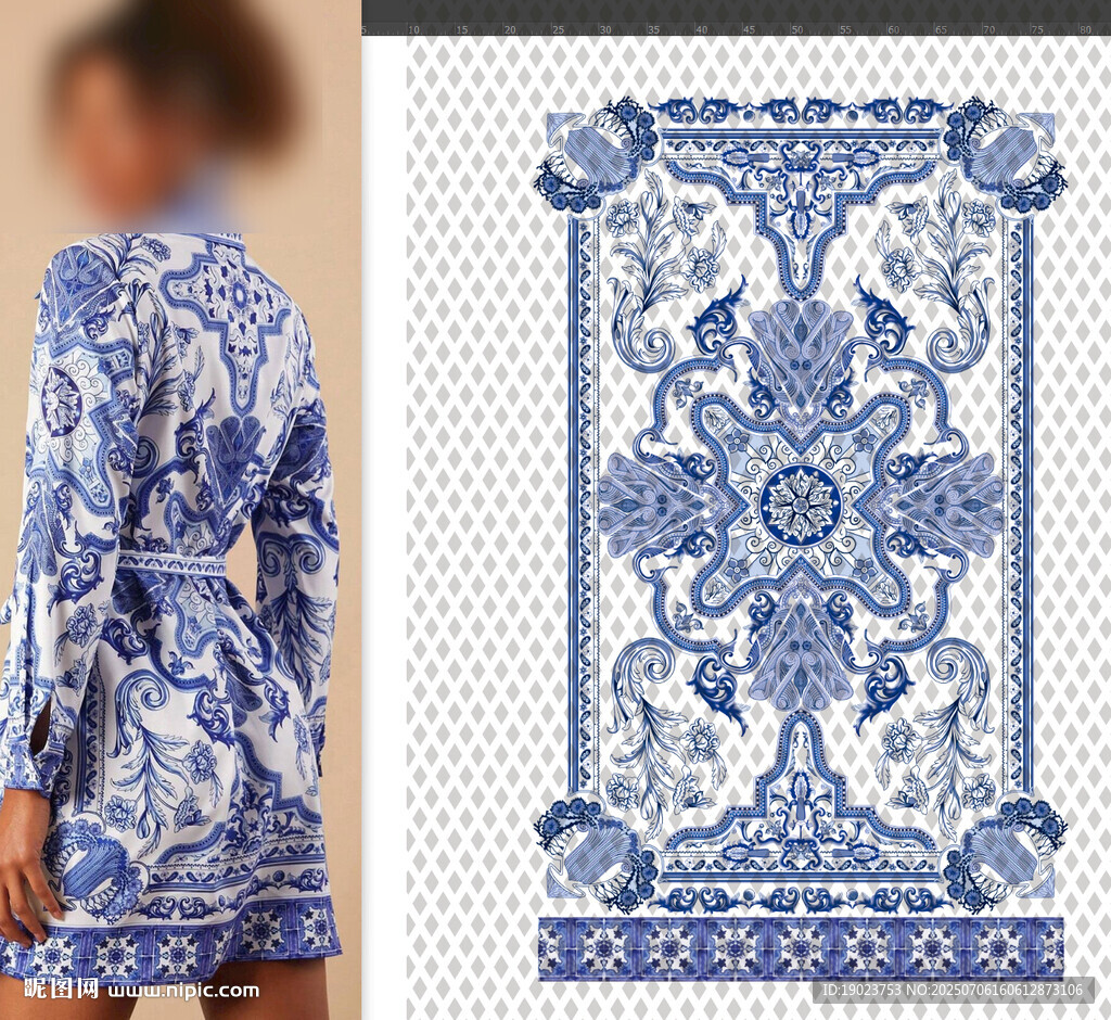 藍(lán)白花紋服飾與圖案展示