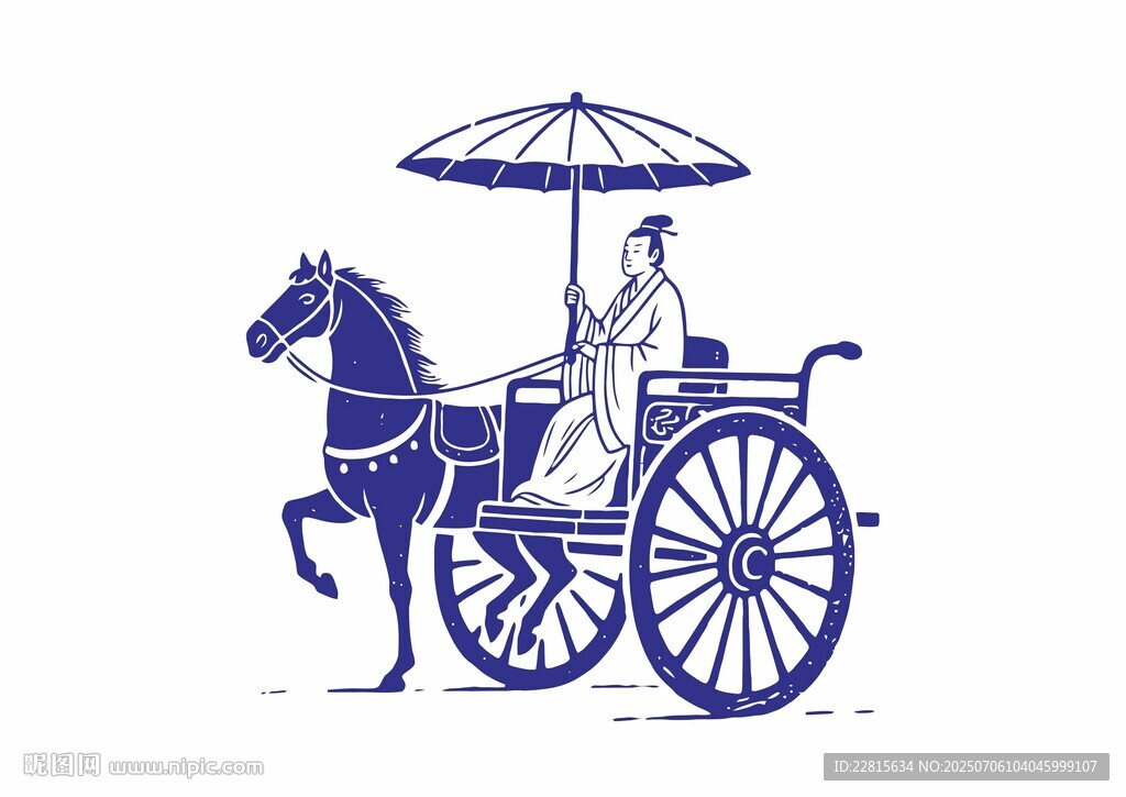 古代馬車出行圖傳統(tǒng)拓印風(fēng)格馬 