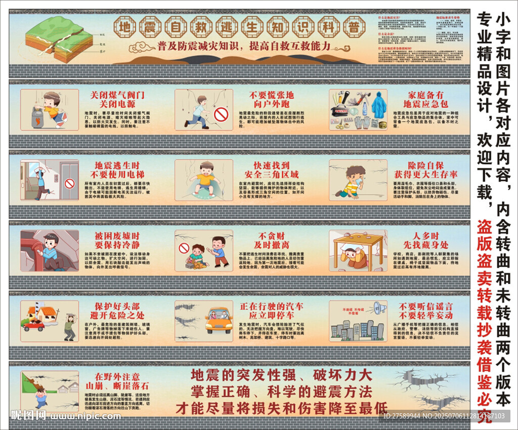 地震自救逃生海報展板科普宣傳