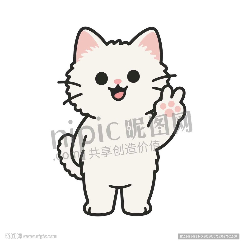 卡通可愛招手小貓剪刀手