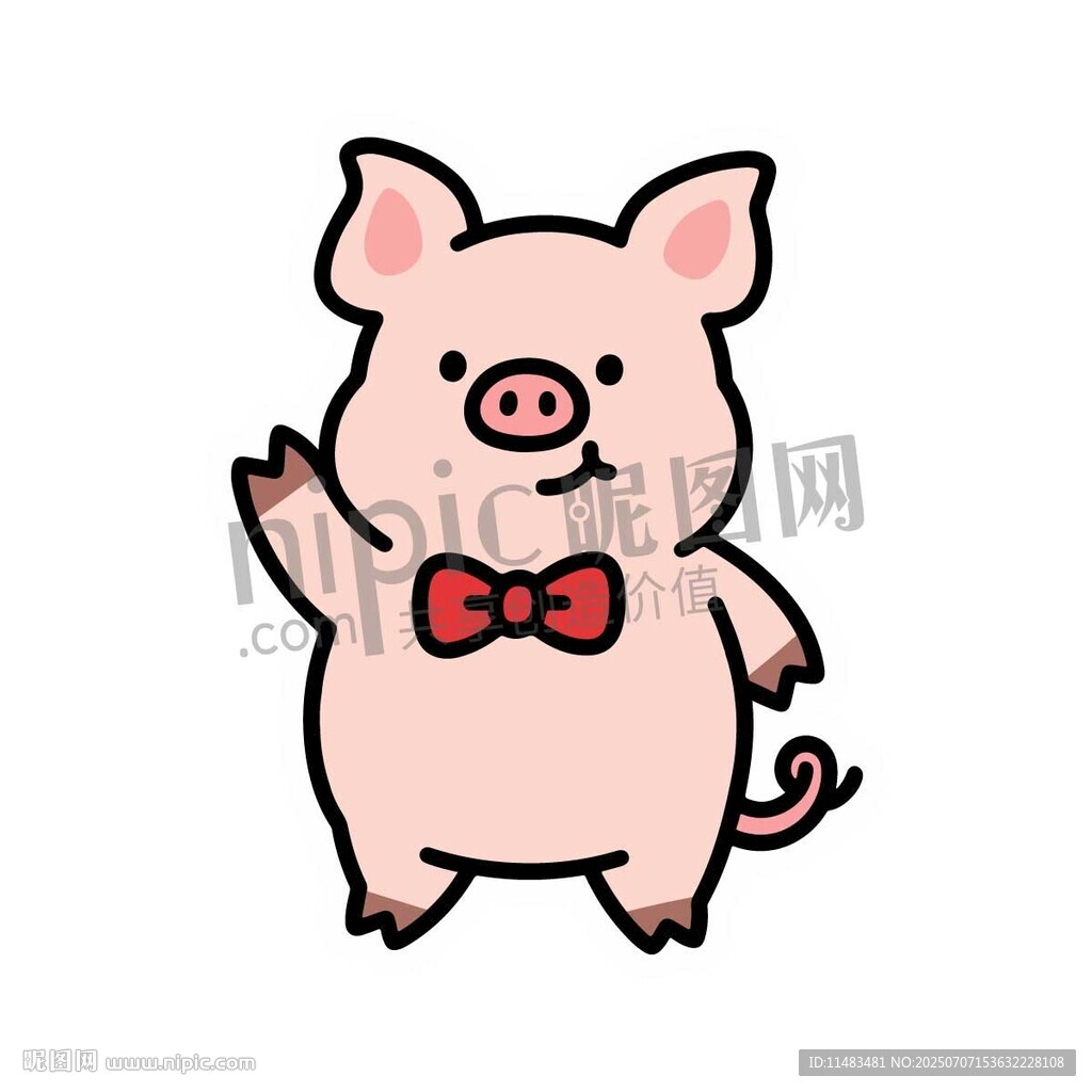 卡通可愛戴領(lǐng)結(jié)小豬揮手舉手
