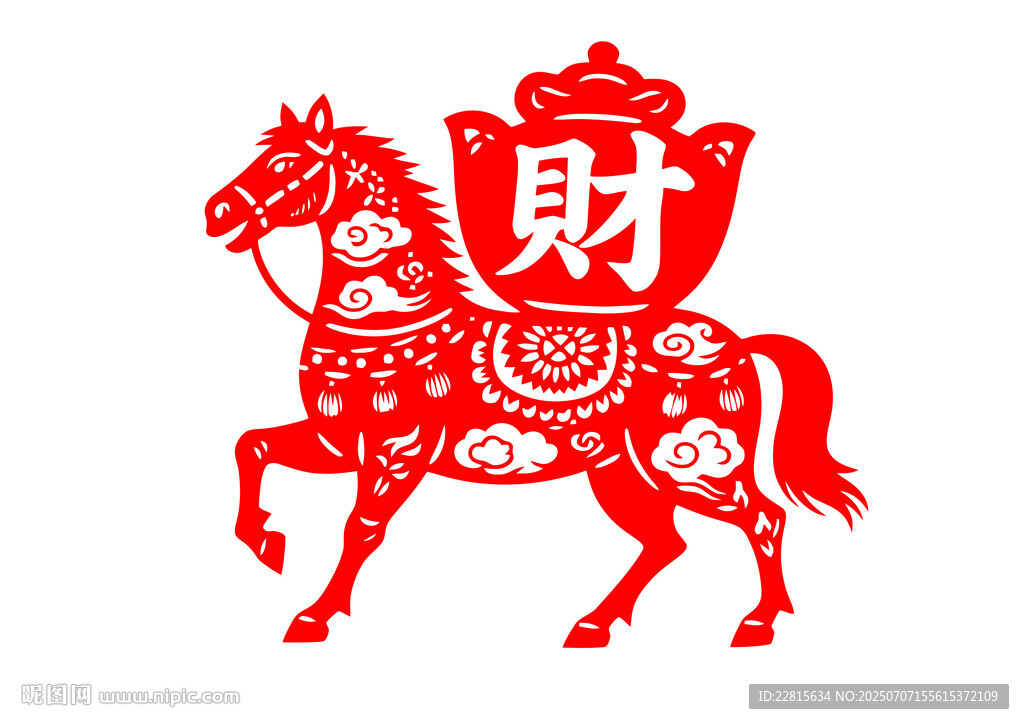 馬馱財寶剪紙圖案