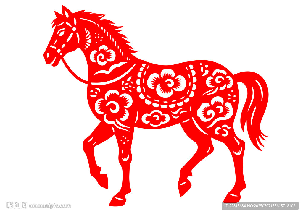 紅色花紋剪紙風(fēng)駿馬