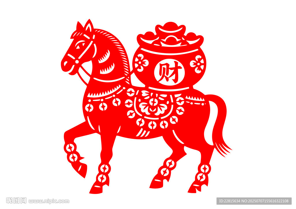 馬馱福袋剪紙圖案