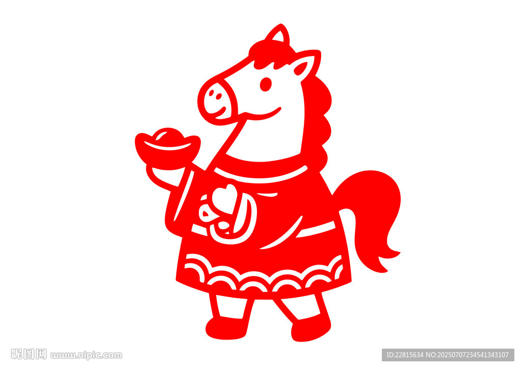 剪紙風(fēng)紅衣小馬形象
