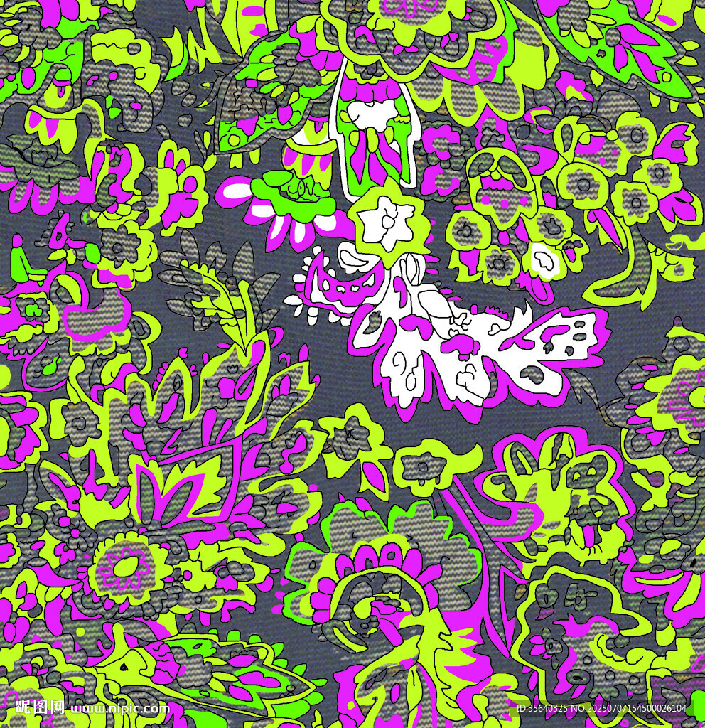夢幻花卉蝴蝶抽象圖案