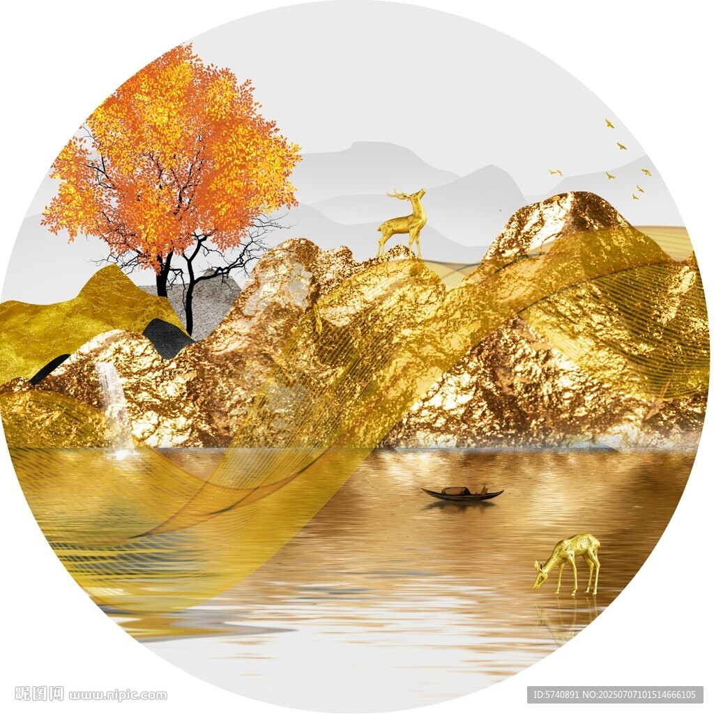 圓形金山麋鹿畫