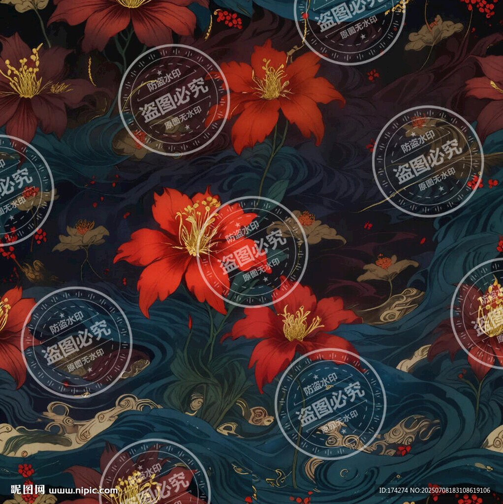 彼岸花四方連續(xù)印花圖案