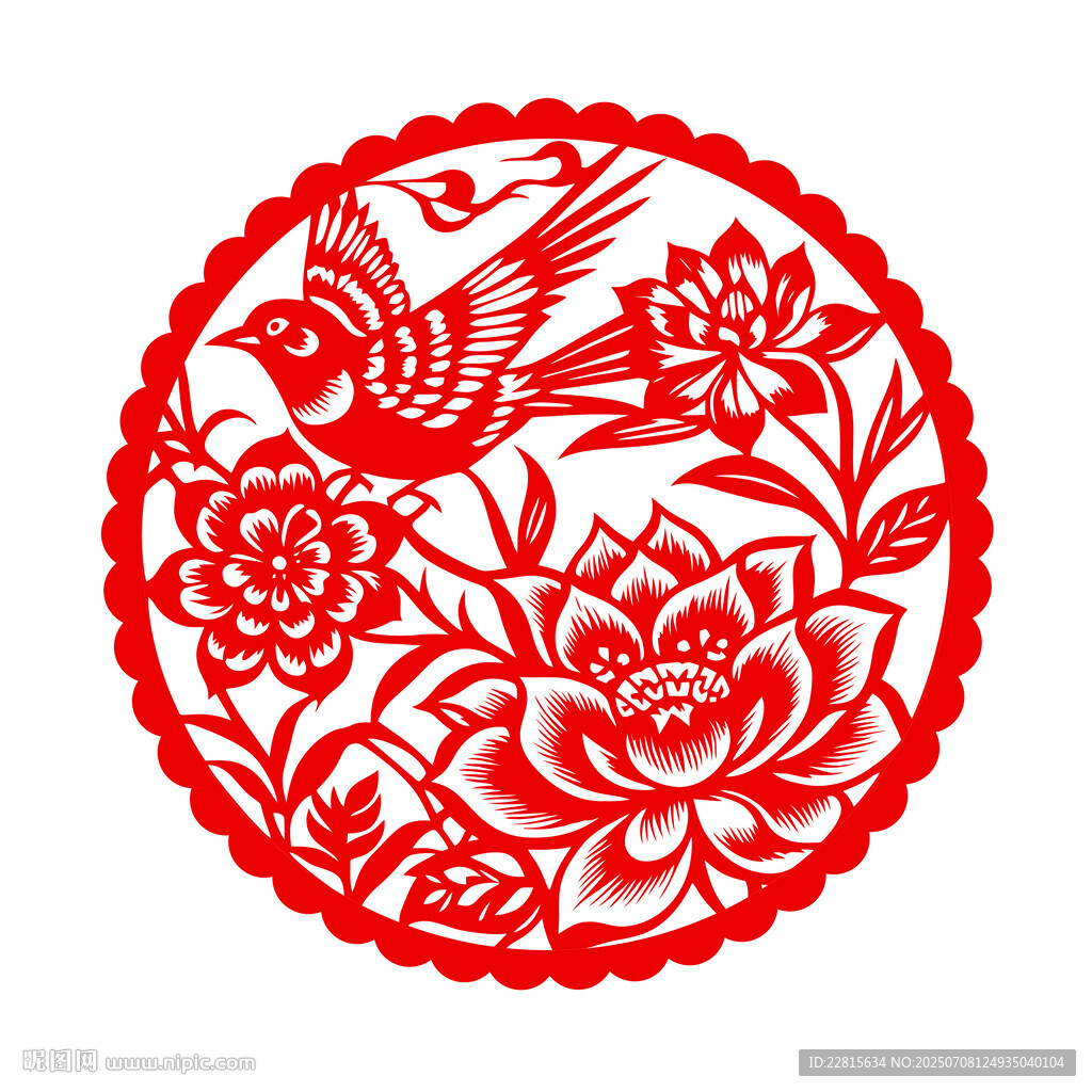 矢量喜鵲花卉剪紙
