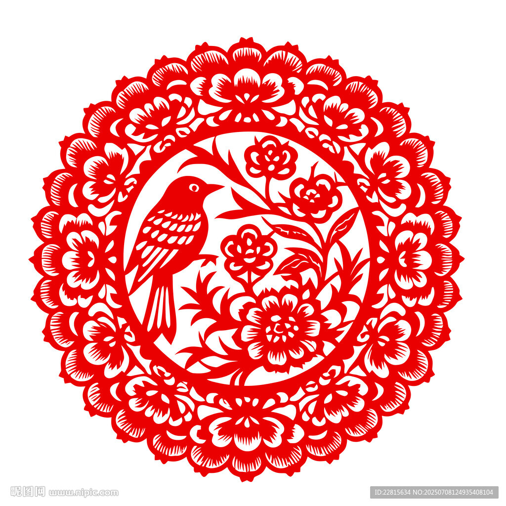 矢量喜鵲花卉剪紙