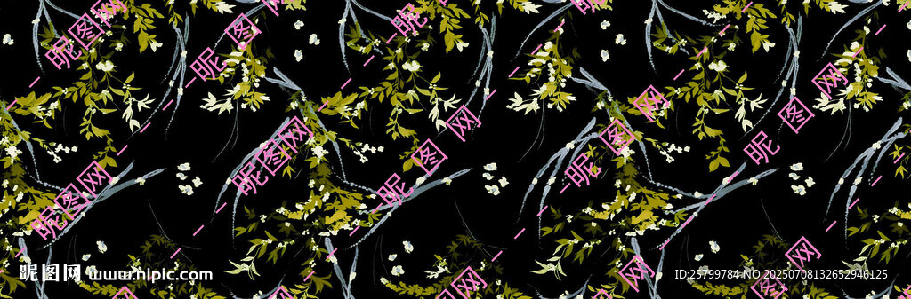 花卉圖案黑色背景布料