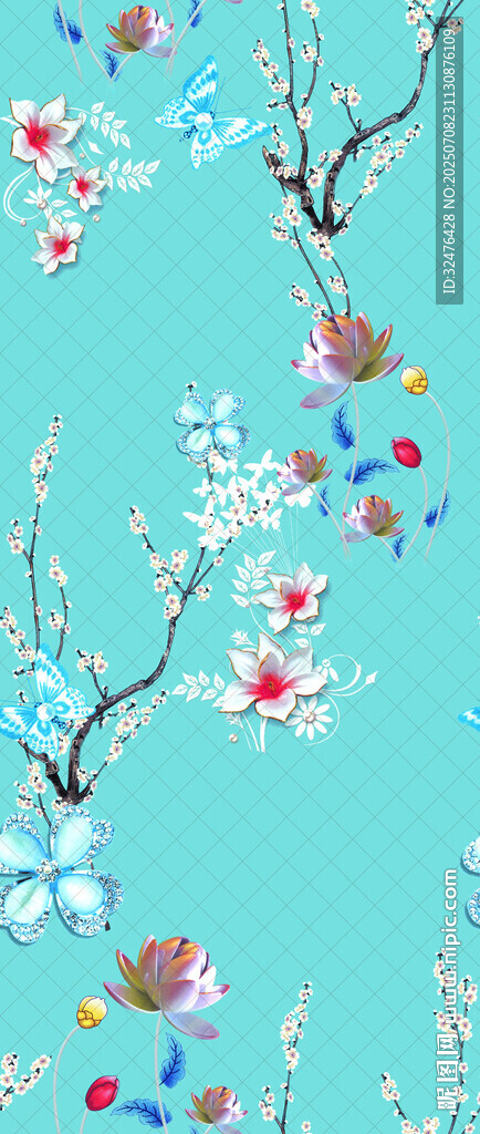 藍底繁花圖案