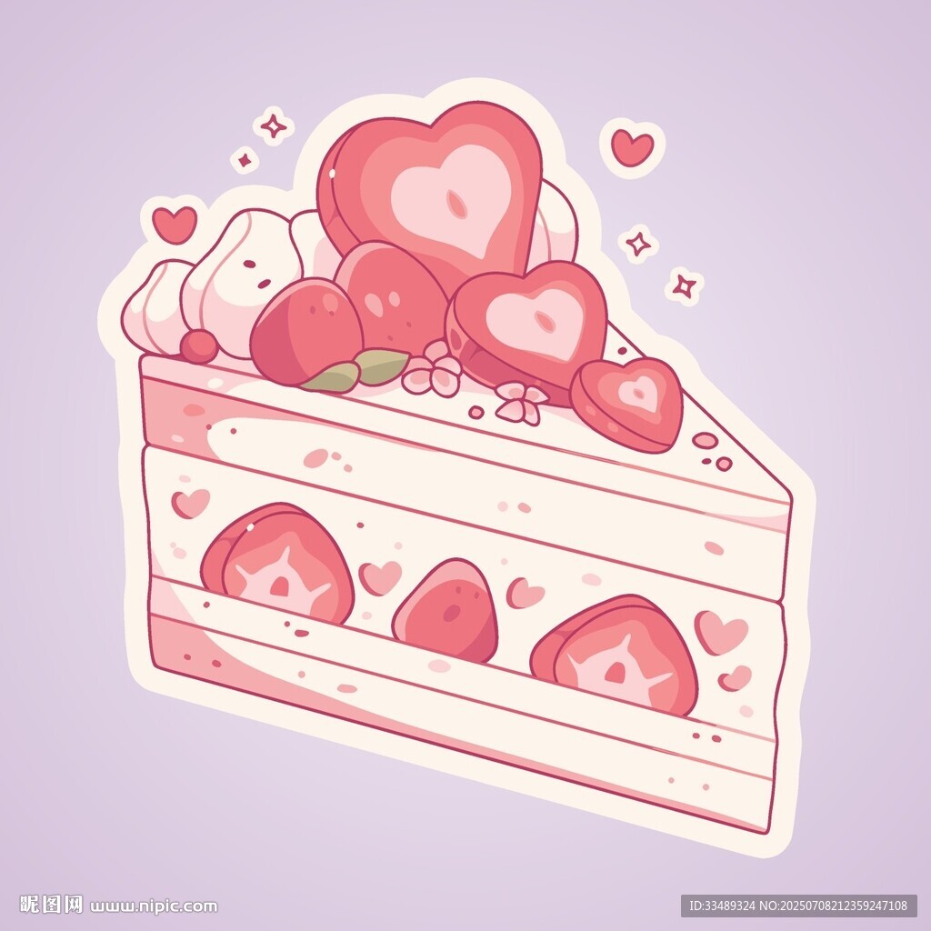 草莓愛心蛋糕插畫