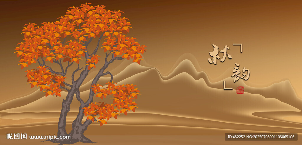 秋日孤樹(shù)飛鳥(niǎo)沙漠圖景