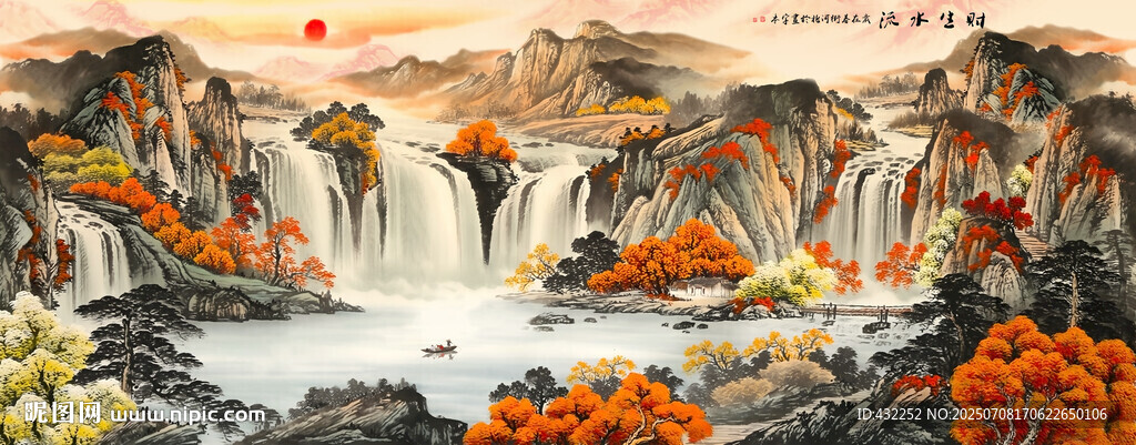 山水畫流水生財(cái)