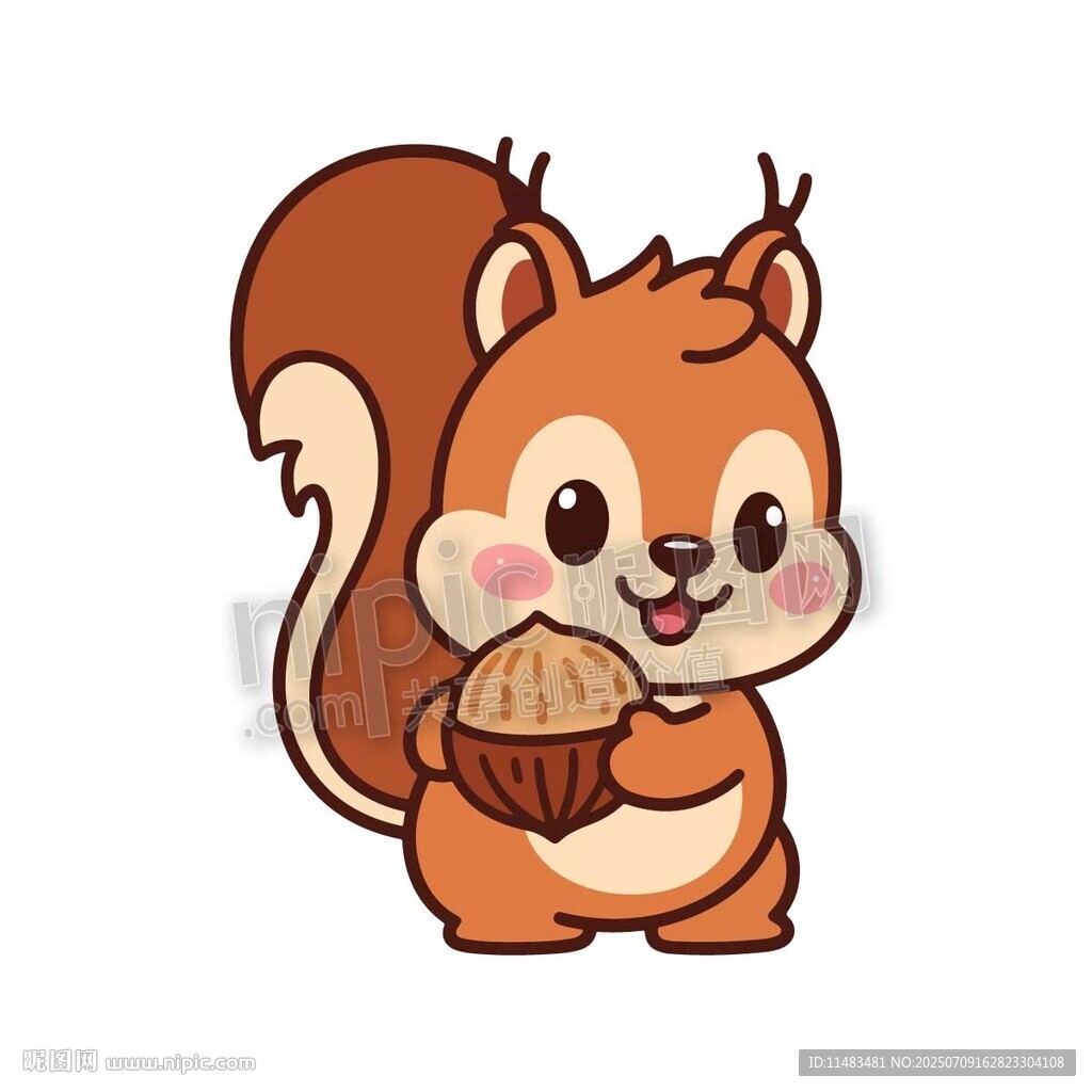 卡通可愛松鼠抱堅果