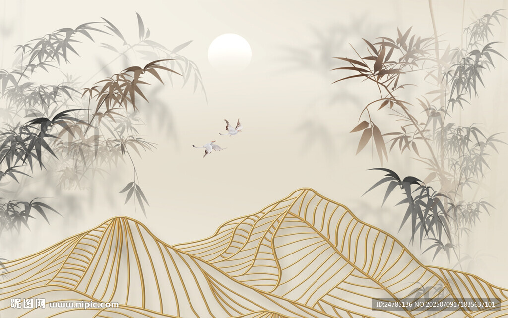 抽象水墨竹子山水畫