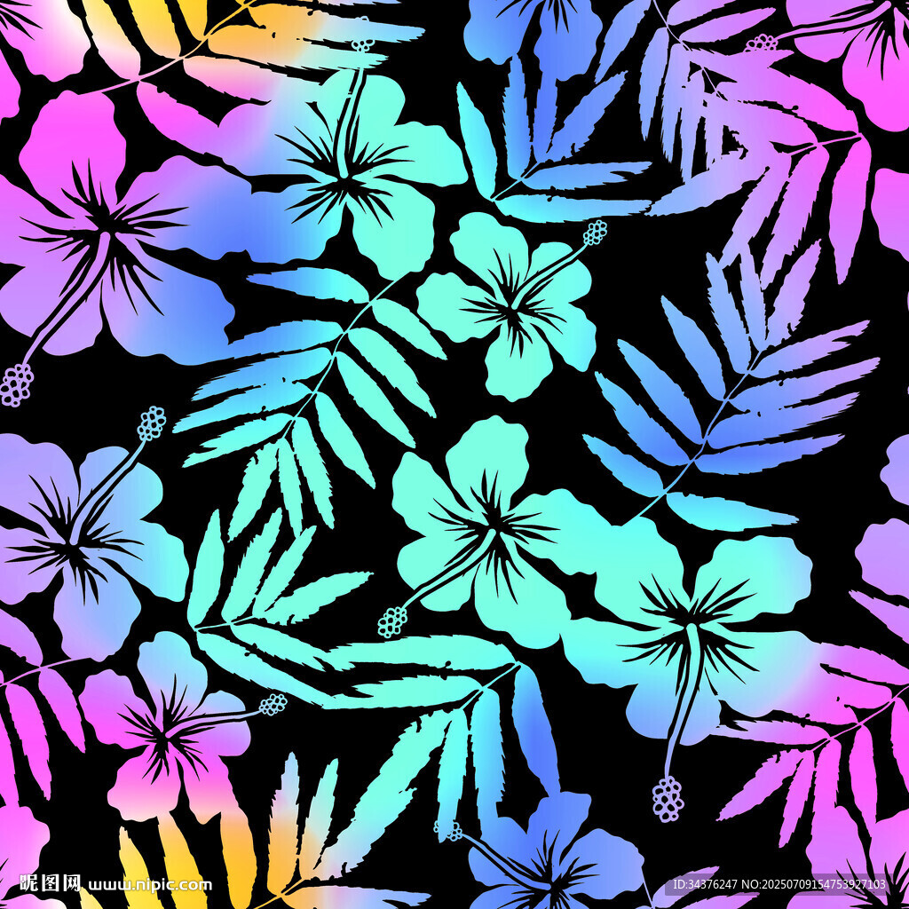 多彩熱帶花卉植物圖案