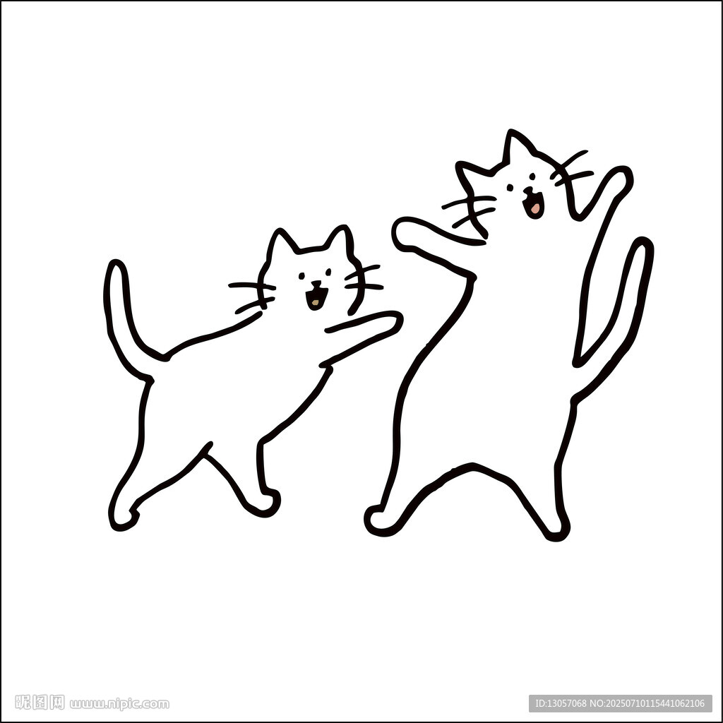 兩只貓咪互動簡筆畫